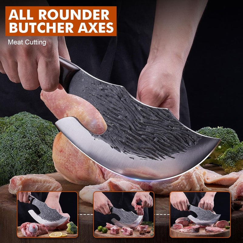 OPAYLY Butcher Meat Cutting Cleaver Knifes Hand Forged Viking Cleaver with Cover Meat Bone Kitchen Knifes High Carbon Bone Choppe for Kitchen Outdoor Camping BBQ men gifts - Image 2